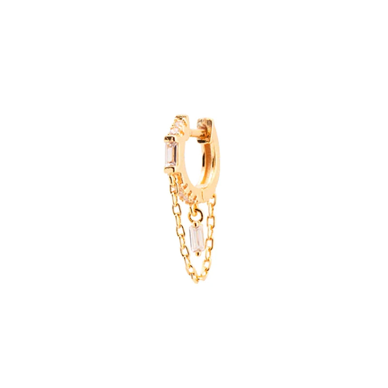 925 Silver Hoop Earring Geometric Chain Square Zircon Pendant Summer