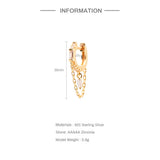 925 Silver Hoop Earring Geometric Chain Square Zircon Pendant Summer