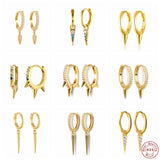 925 Silver Hoop Earring Punk Rivet Earrings Women Gothic Party Jewelry