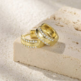 925 Silver Hoop Earrings Double Row CZ Wide Earring for Women