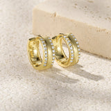 925 Silver Hoop Earrings Double Row CZ Wide Earring for Women