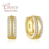 925 Silver Hoop Earrings Double Row CZ Wide Earring for Women