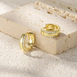 925 Silver Hoop Earrings Double Row CZ Wide Earring for Women