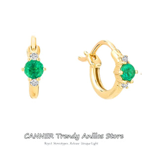 925 Sterling Silver Hoop Earrings Green Crystal Circle Piercing Huggie