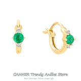 925 Sterling Silver Hoop Earrings Green Crystal Circle Piercing Huggie