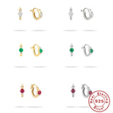 925 Sterling Silver Hoop Earrings Green Crystal Circle Piercing Huggie
