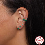925 Sterling Silver Hoop Earrings Green Crystal Circle Piercing Huggie