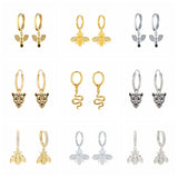 925 Sterling Silver Bee Pigeon Leopard Snake Hoops Earrings
