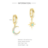 925 Silver Huggie Earrings Opal Stone Moon Star Cross Dangle Earrings
