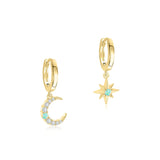 925 Silver Huggie Earrings Opal Stone Moon Star Cross Dangle Earrings