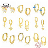 925 Silver Huggie Hoop Earrings Zircon Dangle Earrings
