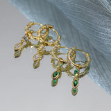 925 Silver Hugging Hoop Earrings Versatile Emerald Zircon Pendant