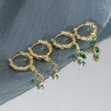 925 Silver Hugging Hoop Earrings Versatile Emerald Zircon Pendant
