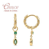 925 Silver Hugging Hoop Earrings Versatile Emerald Zircon Pendant