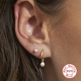 925 Silver INS Pearl Pendant Earrings Piercing Jewelry Gift