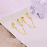 925 Silver Anise Star Double Studs Tassel Earrings Retro Dangle