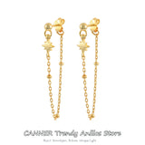 925 Silver Anise Star Double Studs Tassel Earrings Retro Dangle