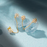 925 Silver Pearl Double Studs Earrings Chain Wedding Jewelry