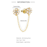 925 Silver Pearl Double Studs Earrings Chain Wedding Jewelry