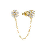 925 Silver Pearl Double Studs Earrings Chain Wedding Jewelry