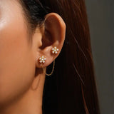 925 Silver Pearl Double Studs Earrings Chain Wedding Jewelry