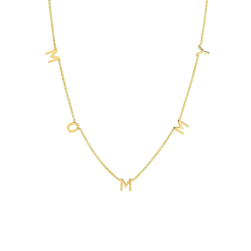 925 Silver Initial Alphabet MOMMY Pendant Necklace Women Chain Daily Jewerly