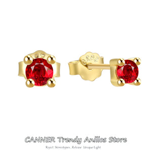 925 Silver Crystal Stud Earrings 12 Colors Birthday Gift for Women