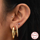 925 Silver Crystal Stud Earrings 12 Colors Birthday Gift for Women