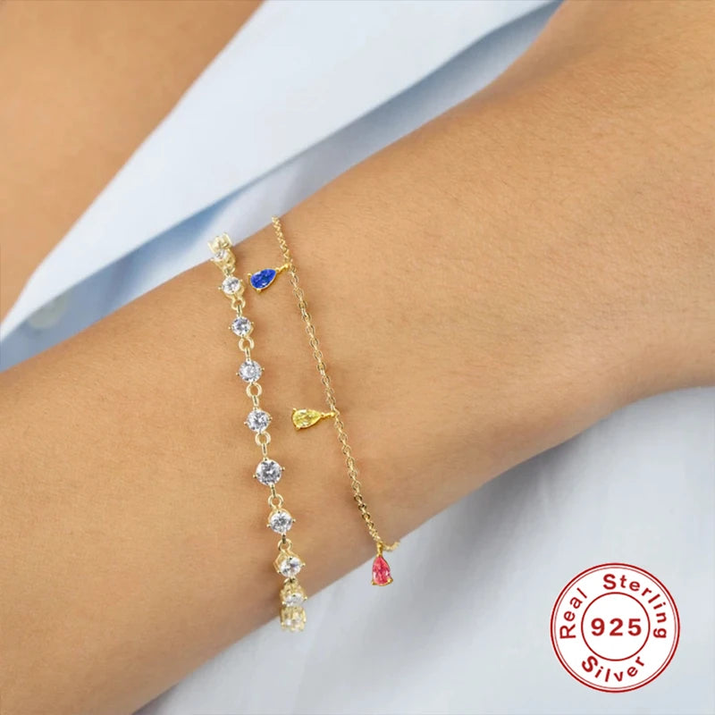 925 Silver Bracelet Colorful Zircon Hand Chain Fine Jewelry