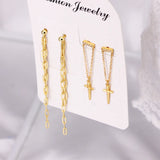 925 Silver Chain Earring Double Hole Studs CZ Plata 925 Jewelry