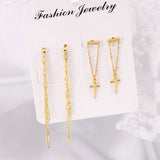 925 Silver Chain Earring Double Hole Studs CZ Plata 925 Jewelry