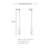 925 Silver Tassel Pearl Stud Earrings