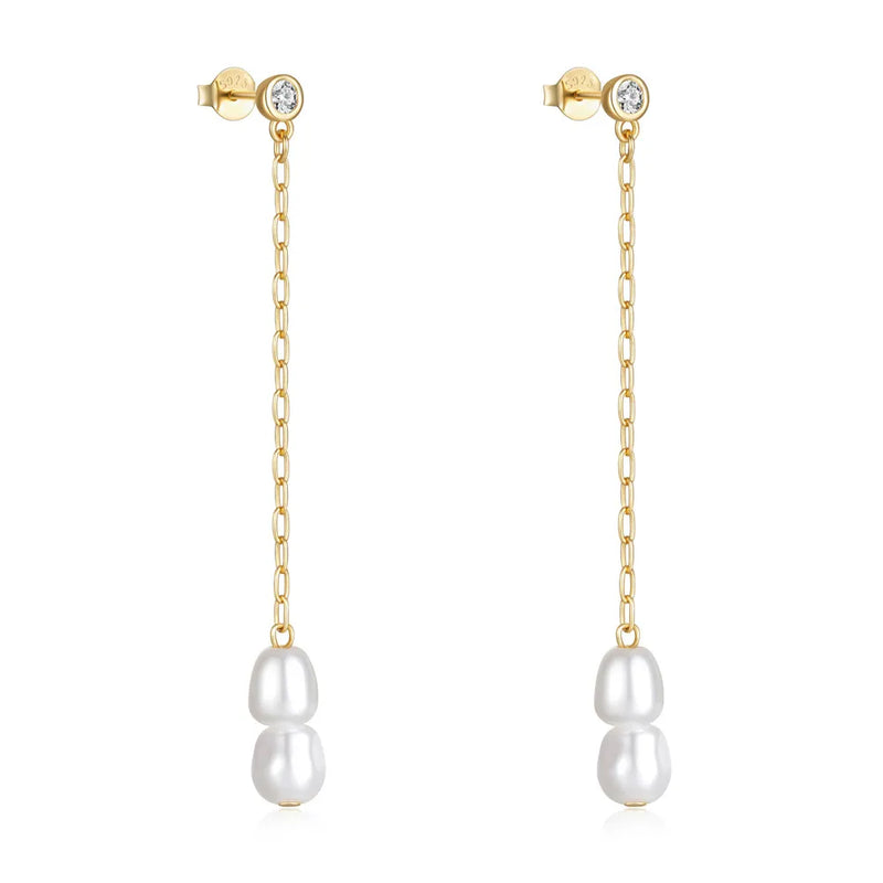 925 Silver Tassel Pearl Stud Earrings