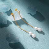 925 Silver Tassel Pearl Stud Earrings