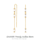 925 Silver Tassel Drop Earrings Square Crystal Ear Line Dangles for Women