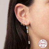 925 Silver Tassel Drop Earrings Square Crystal Ear Line Dangles for Women
