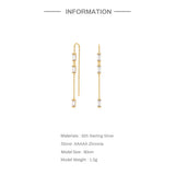 925 Silver Tassel Drop Earrings Square Crystal Ear Line Dangles for Women