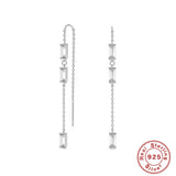 925 Silver Tassel Drop Earrings Square Crystal Ear Line Dangles for Women