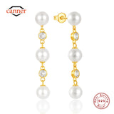 925 Silver Fringed Pearls Zircon Drop Earrings 18K Jewelry