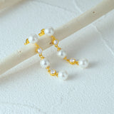 925 Silver Fringed Pearls Zircon Drop Earrings 18K Jewelry