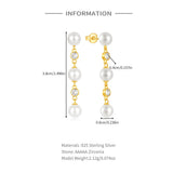 925 Silver Fringed Pearls Zircon Drop Earrings 18K Jewelry
