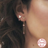 CANNER 925 Sterling Silver Butterfly Drop Earrings with Sea Zircon Tassel