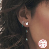 CANNER 925 Sterling Silver Butterfly Drop Earrings with Sea Zircon Tassel