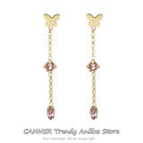 CANNER 925 Sterling Silver Butterfly Drop Earrings with Sea Zircon Tassel