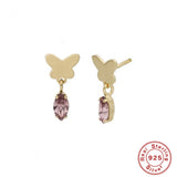 CANNER 925 Sterling Silver Butterfly Drop Earrings with Sea Zircon Tassel