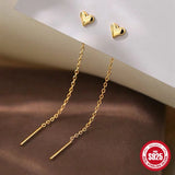 925 Silver Long Tassel Heart Drop Earring Women Earrings