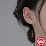 925 Silver Long Tassel Heart Drop Earring Women Earrings