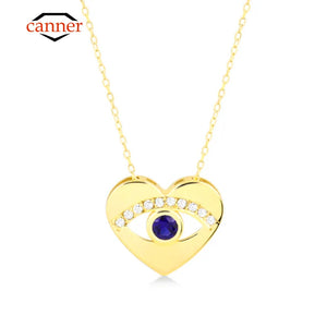 925 Silver Devil Eye Heart Pendant Necklace Zircon Clavicle Choker
