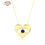 925 Silver Devil Eye Heart Pendant Necklace Zircon Clavicle Choker