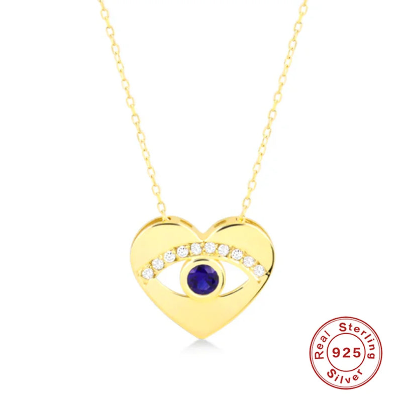 925 Silver Devil Eye Heart Pendant Necklace Zircon Clavicle Choker